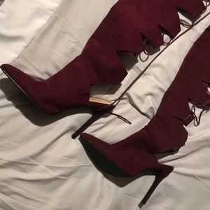 Burgundy thigh high boots